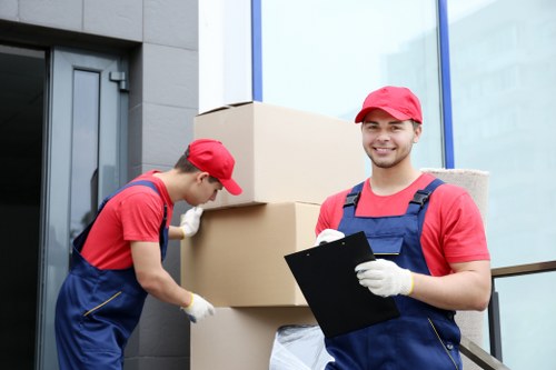 Packed moving boxes prepared for a Mayfair home relocation