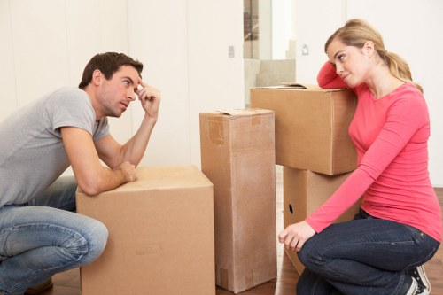 Boxed household items and labelled room-by-room unpacking in a Mayfair residence