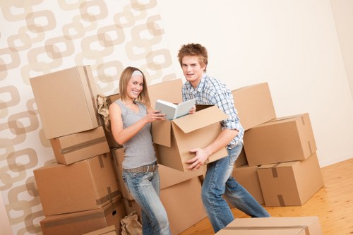 Packed boxes and furniture prepared for a Mayfair home move